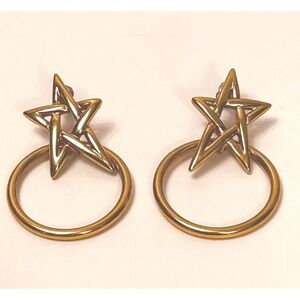 Star Hoop Earrings Women OS Gold Tone Celestial Door Knocker Studs Unbranded